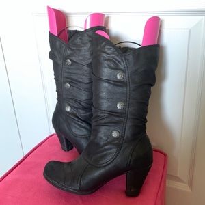 High Heel Faux Leather Black Boots